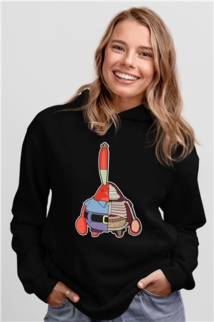 Mr Krabs Half Skeleton Baskılı Siyah Unisex Tshirt