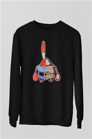 Mr Krabs Half Skeleton Baskılı Siyah Unisex Tshirt