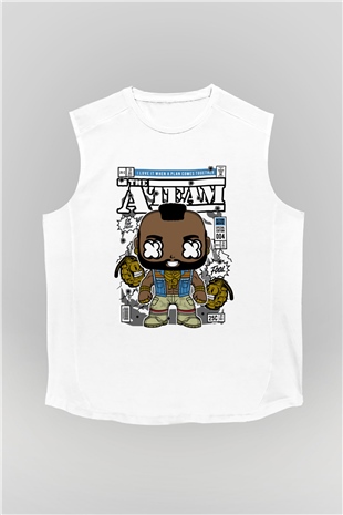 Mr T Baskılı Unisex Beyaz Kolsuz Tişört