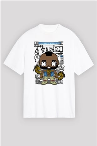 Mr T Baskılı Unisex Beyaz Oversize Tişört