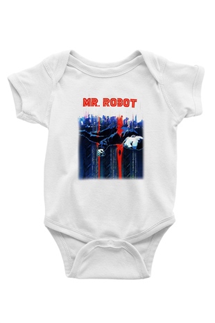 Mr. Robot Baskılı Beyaz Unisex Bebek Body - Zıbın