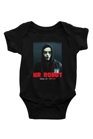 Mr. Robot Baskılı Siyah Bebek Body - Zıbın