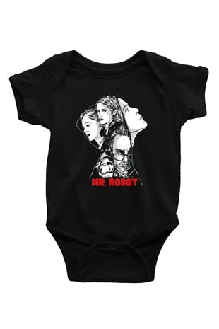 Mr. Robot Baskılı Siyah Bebek Body - Zıbın