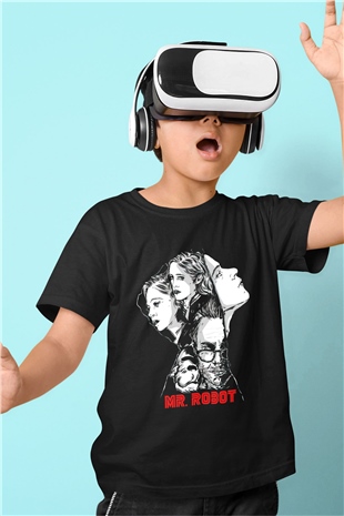 Mr. Robot Baskılı Siyah Unisex Çocuk Tişört