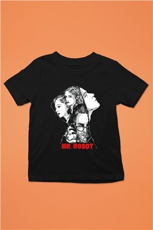 Mr. Robot Baskılı Siyah Unisex Çocuk Tişört