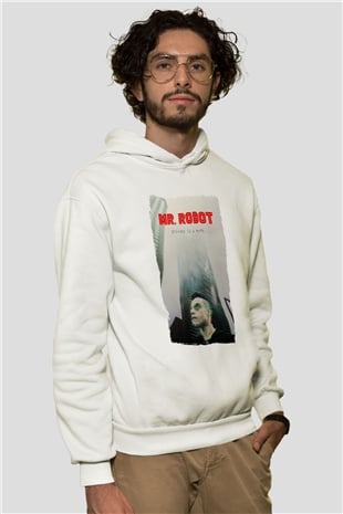 Mr. Robot Beyaz Unisex Hoodie