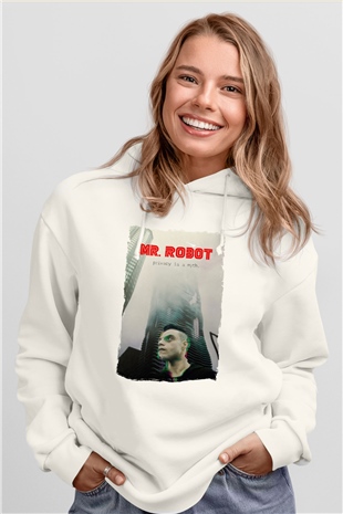 Mr. Robot Beyaz Unisex Hoodie