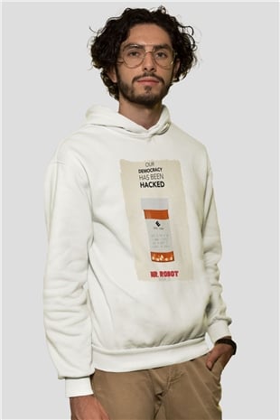Mr. Robot Beyaz Unisex Hoodie
