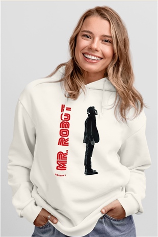 Mr. Robot Beyaz Unisex Hoodie