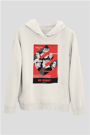 Mr. Robot Beyaz Unisex Kapşonlu Sweatshirt