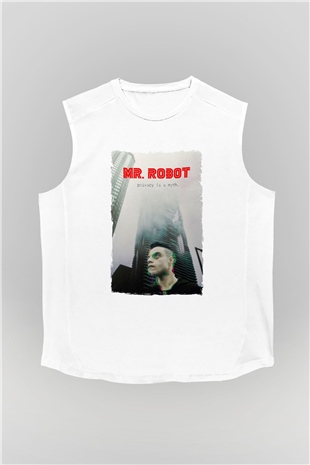 Mr. Robot Beyaz Unisex Kolsuz Tişört