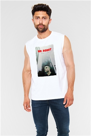 Mr. Robot Beyaz Unisex Kolsuz Tişört