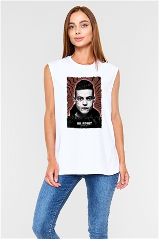 Mr. Robot Beyaz Unisex Kolsuz Tişört