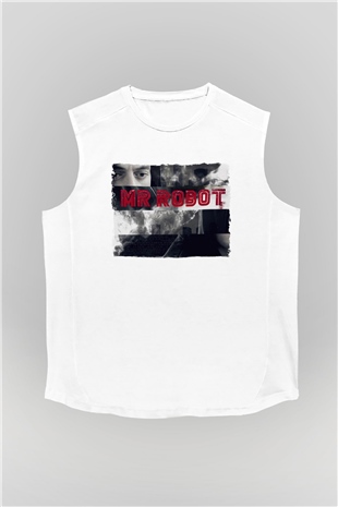 Mr. Robot Beyaz Unisex Kolsuz Tişört