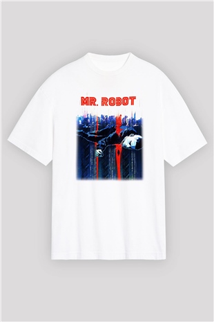 Mr. Robot Beyaz Unisex Oversize Tişört T-Shirt
