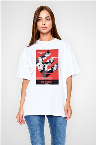 Mr. Robot Beyaz Unisex Oversize Tişört T-Shirt