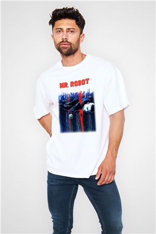 Mr. Robot Beyaz Unisex Oversize Tişört T-Shirt