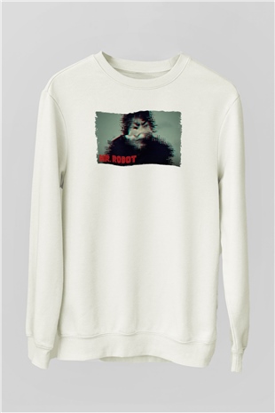Mr. Robot Beyaz Unisex Sweatshirt