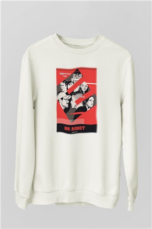 Mr. Robot Beyaz Unisex Sweatshirt