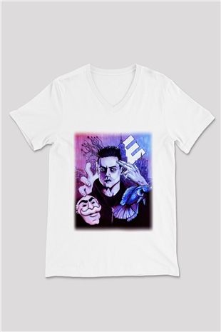 Mr. Robot Beyaz Unisex V Yaka Tişört T-Shirt