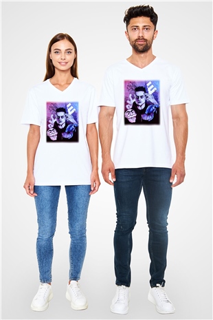 Mr. Robot Beyaz Unisex V Yaka Tişört T-Shirt