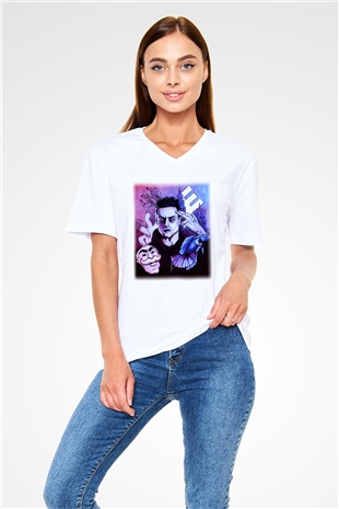 Mr. Robot Beyaz Unisex V Yaka Tişört T-Shirt