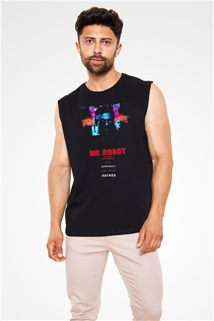 Mr. Robot Siyah Unisex Kolsuz Tişört