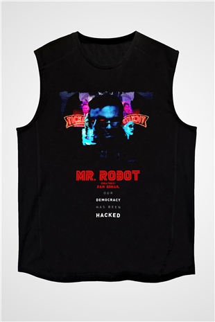 Mr. Robot Siyah Unisex Kolsuz Tişört