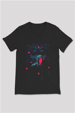 Mr. Robot Siyah Unisex V Yaka Tişört T-Shirt