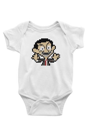 Mr.Bean Baskılı Beyaz Unisex Bebek Body - Zıbın