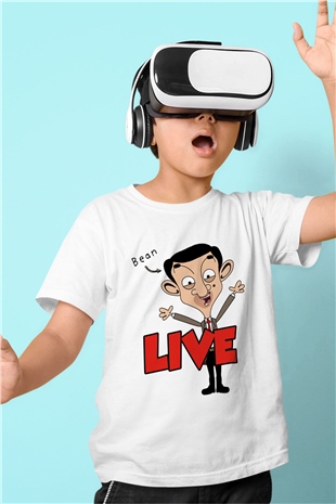 Mr.Bean Baskılı Beyaz Unisex Çocuk Tişört