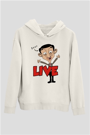 Mr.Bean Beyaz Unisex Kapşonlu Sweatshirt