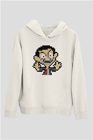 Mr.Bean Beyaz Unisex Kapşonlu Sweatshirt