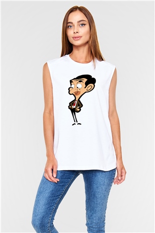 Mr.Bean Beyaz Unisex  Kolsuz Tişört