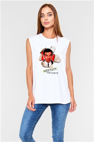 Mr.Bean Beyaz Unisex  Kolsuz Tişört