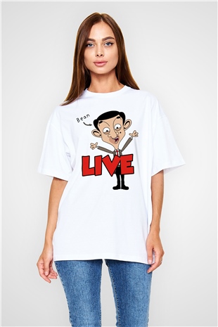 Mr.Bean Beyaz Unisex Oversize Tişört