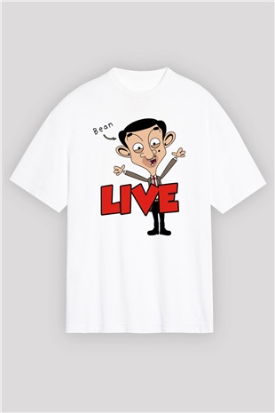 Mr.Bean Beyaz Unisex Oversize Tişört
