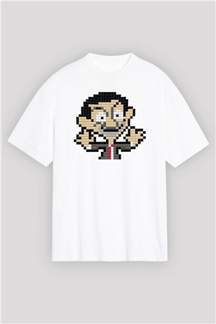 Mr.Bean Beyaz Unisex Oversize Tişört