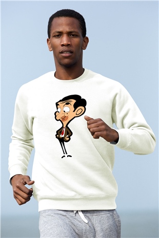 Mr.Bean Beyaz Unisex  Sweatshirt