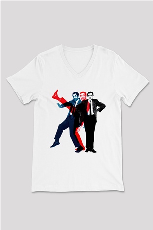 Mr.Bean Beyaz Unisex  V Yaka Tişört