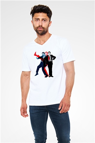 Mr.Bean Beyaz Unisex  V Yaka Tişört