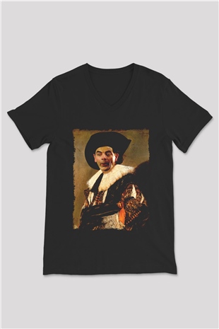Mr.Bean Siyah Unisex  V Yaka Tişört