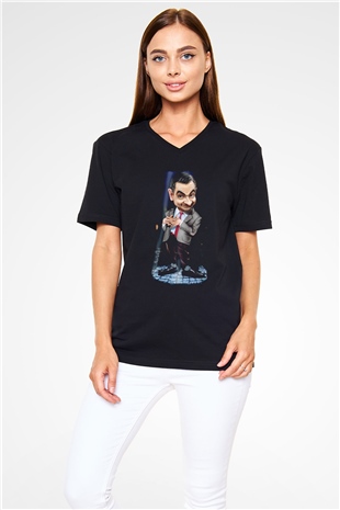 Mr.Bean Siyah Unisex  V Yaka Tişört