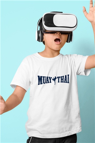 Muay Thai Baskılı Beyaz Unisex Çocuk Tişört