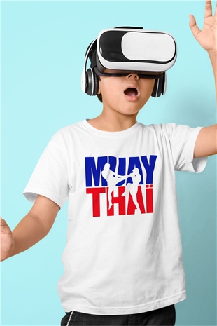 Muay Thai Baskılı Beyaz Unisex Çocuk Tişört