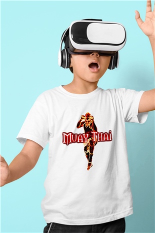 Muay Thai Baskılı Beyaz Unisex Çocuk Tişört