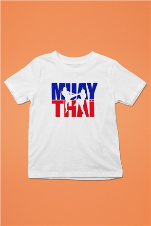 Muay Thai Baskılı Beyaz Unisex Çocuk Tişört