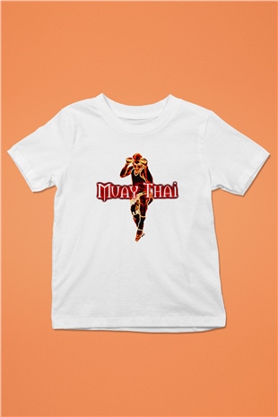 Muay Thai Baskılı Beyaz Unisex Çocuk Tişört