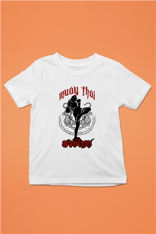 Muay Thai Baskılı Beyaz Unisex Çocuk Tişört