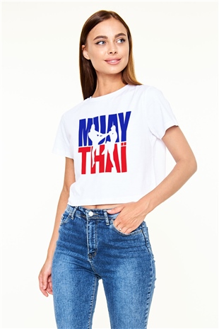 Muay Thai Beyaz Croptop Tişört